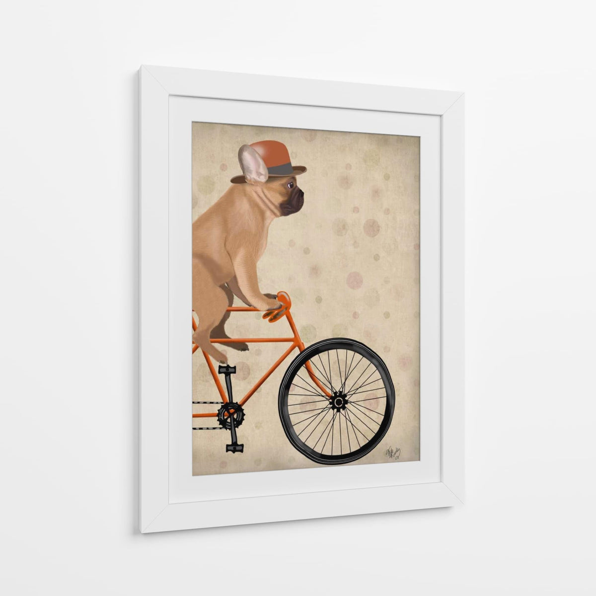 Canvas Lab | French Bulldog on Bicycle by Fab Funky | 30 x 40 in | Canvas Print Wall Art | Animals, Dogs, Nature, Whimsical | Wall Decor for Bedroom, Living Room or Office