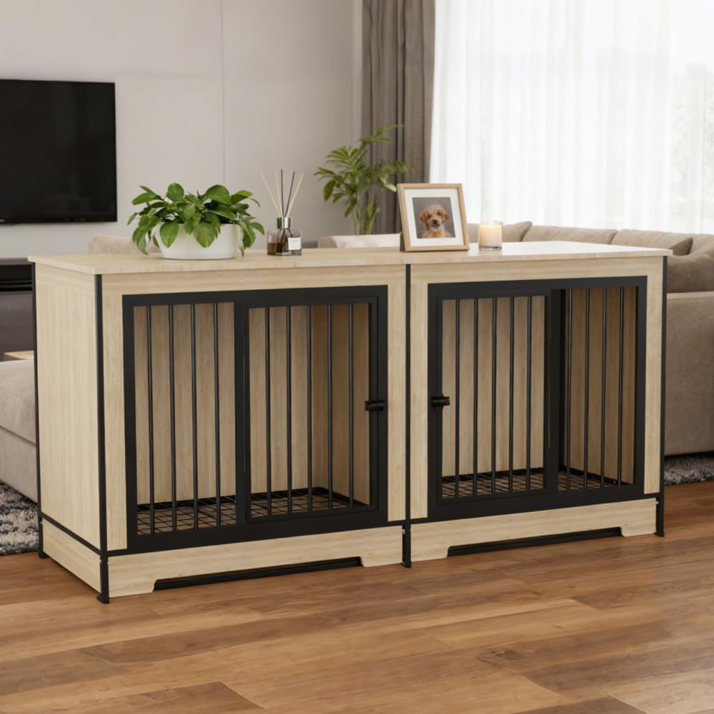Double-Compartment Dog Crate Furniture for Medium and Large Dogs