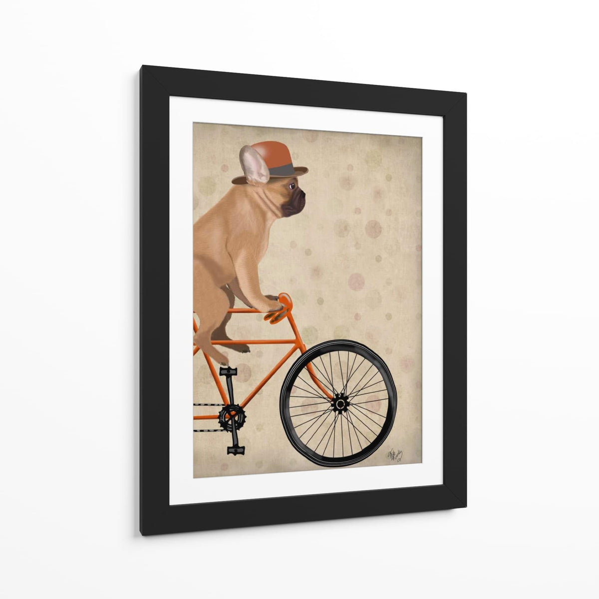 Canvas Lab | French Bulldog on Bicycle by Fab Funky | 30 x 40 in | Canvas Print Wall Art | Animals, Dogs, Nature, Whimsical | Wall Decor for Bedroom, Living Room or Office