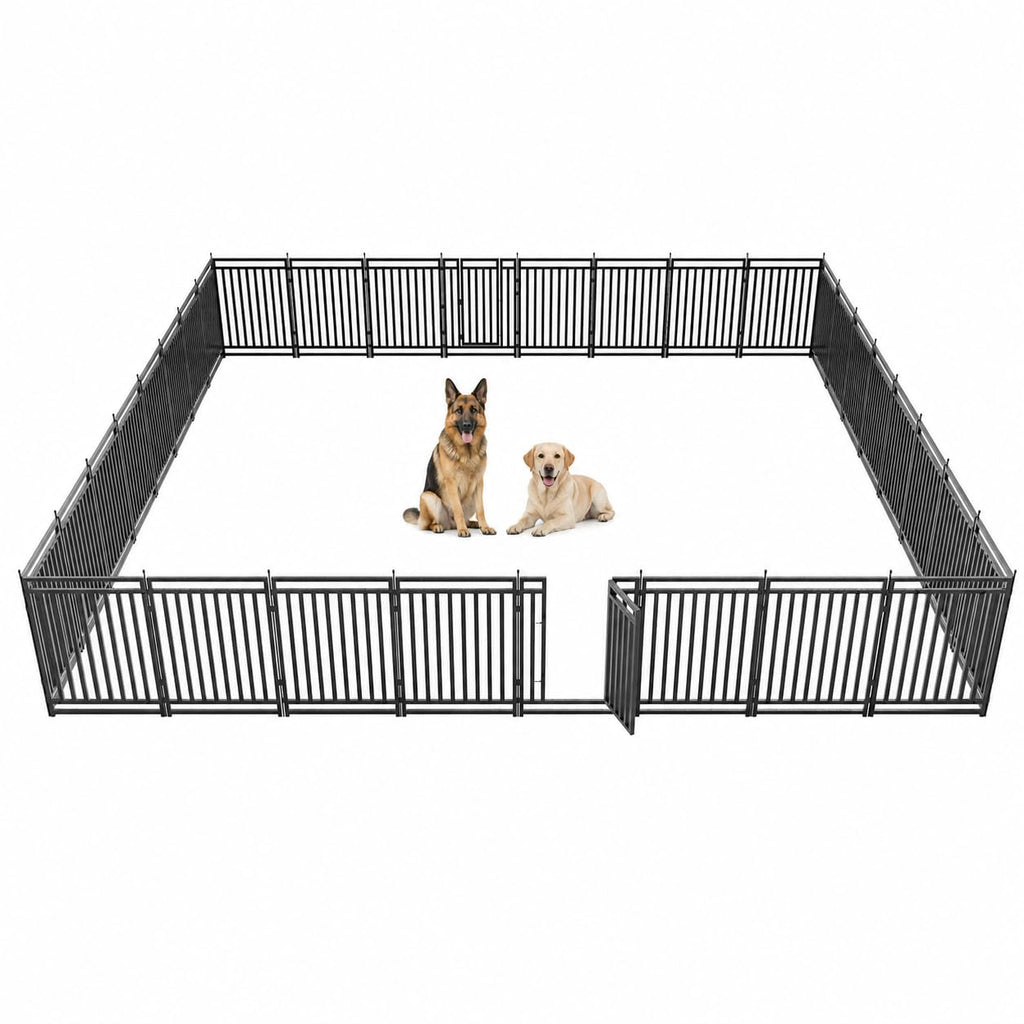 47" H 48-Panel Metal Dog Playpen for Yard & RV, Black Silver