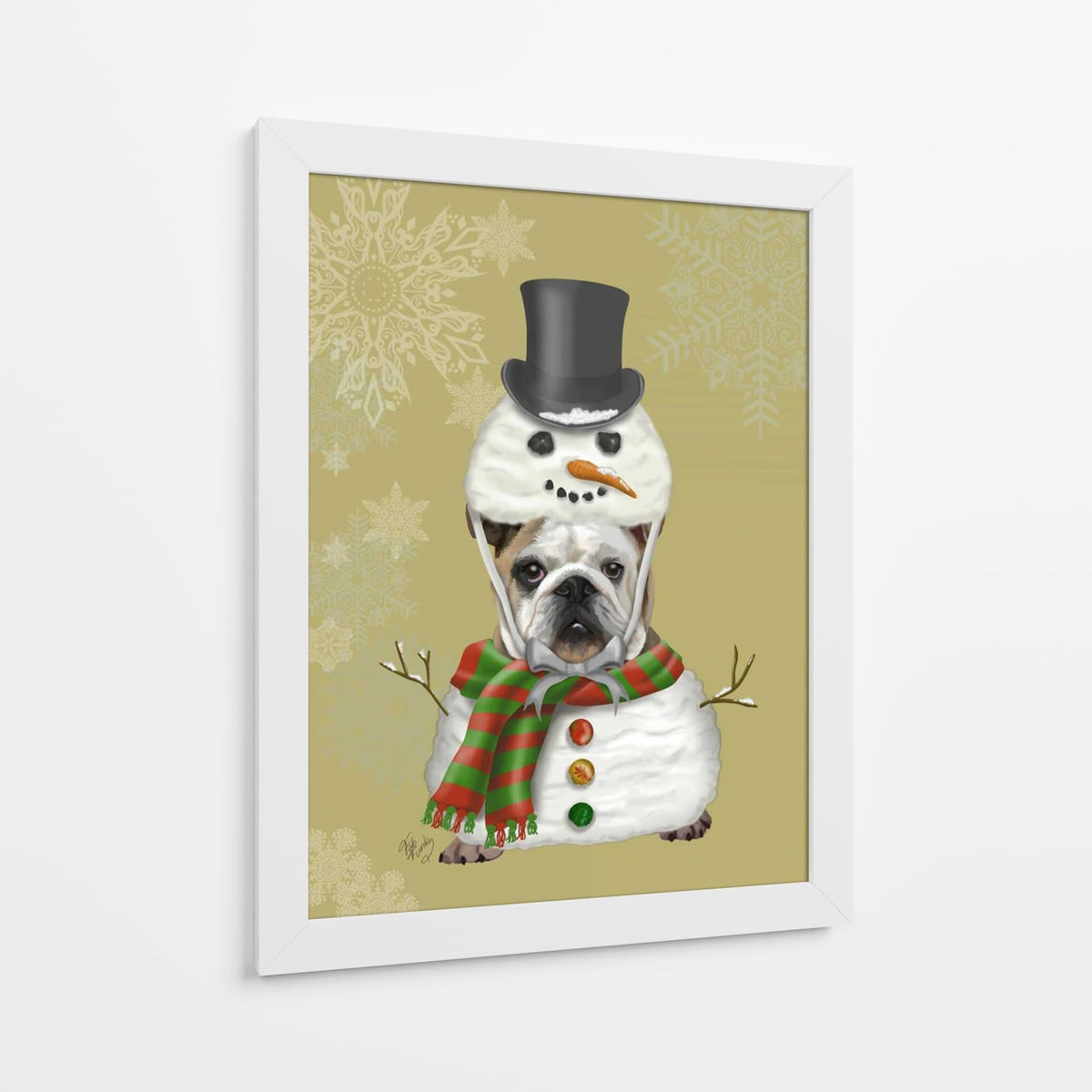 Canvas Lab | English Bulldog, Snowman Costume by Fab Funky | 30 x 40 in | Canvas Print Wall Art | Animals, Dogs, Nature, Whimsical | Wall Decor for Bedroom, Living Room or Office