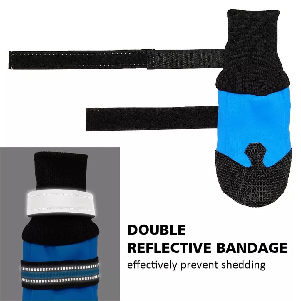 Pet Shoes 4pcs No-Slip Dog Shoes Rain Wear Waterproof Reflective Boots Paw Protector Outdoor Sock for Medium Large Dogs Rose Blue (Blue M code)
