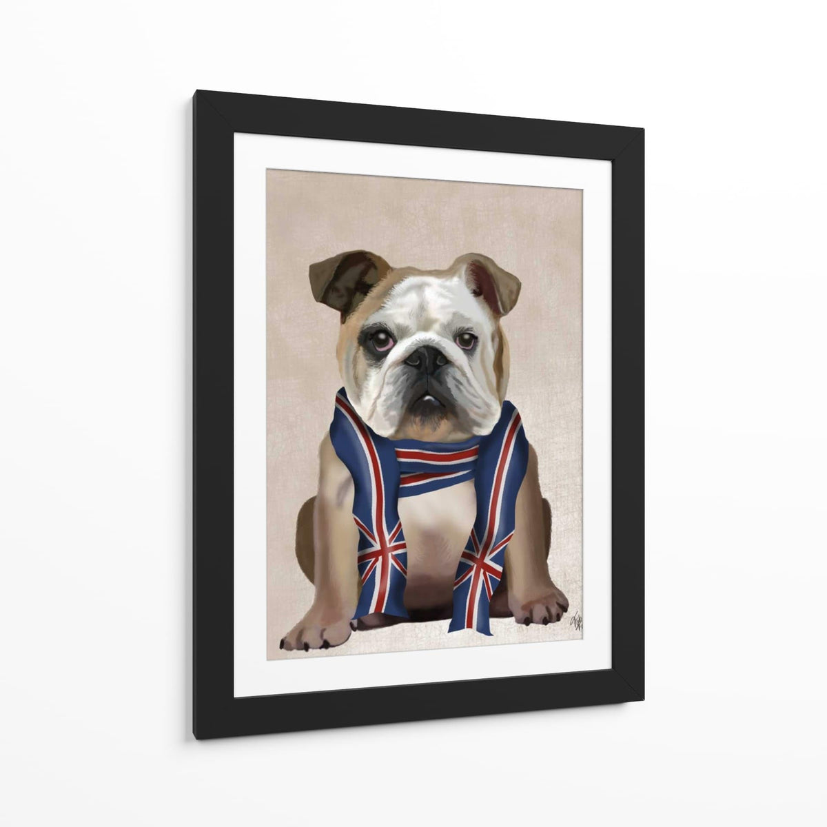 Canvas Lab | English Bulldog with Scarf by Fab Funky | 30 x 40 in | Canvas Print Wall Art | Animals, Dogs, Nature, Whimsical | Wall Decor for Bedroom, Living Room or Office