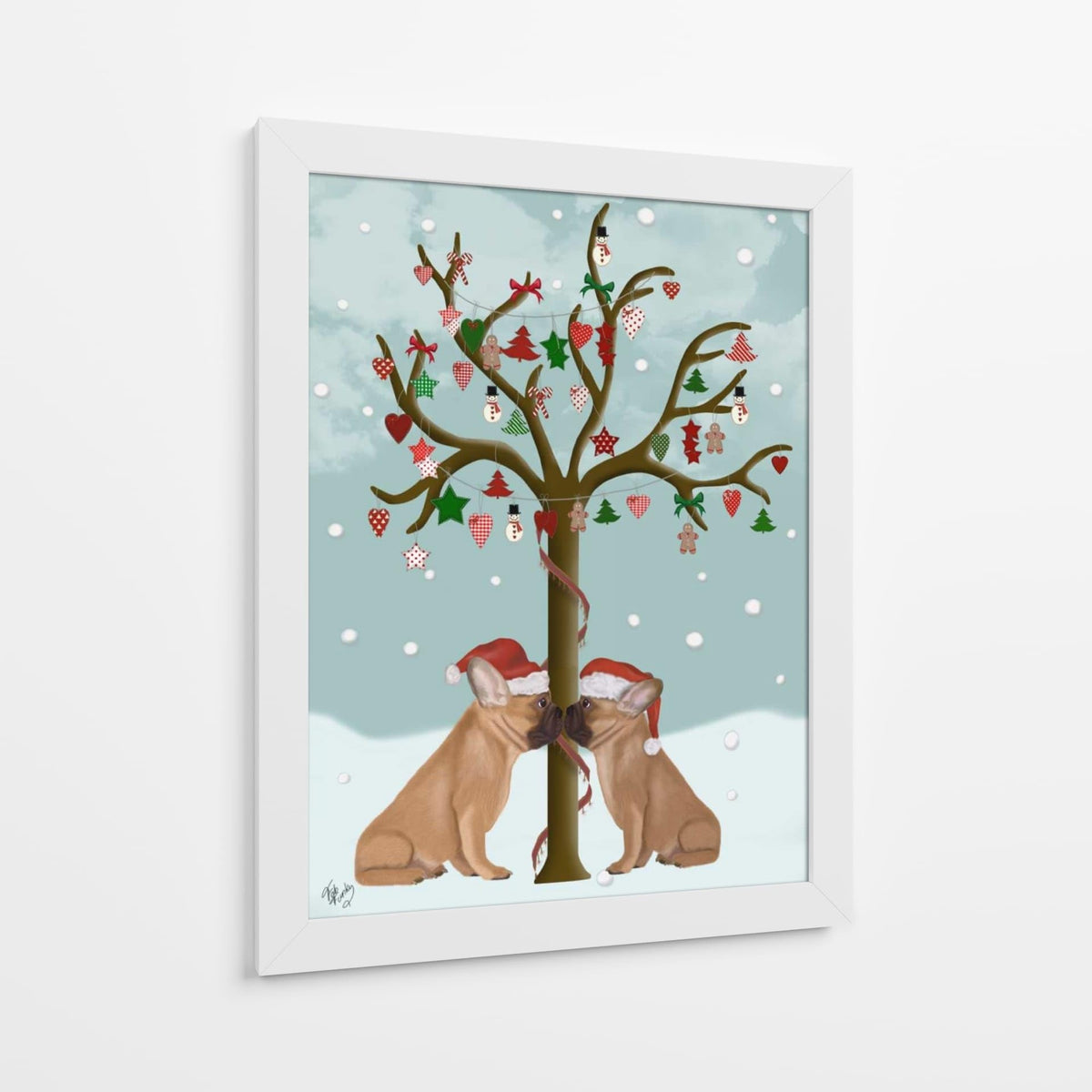 Canvas Lab | French Bulldogs and Christmas Tree by Fab Funky | 30 x 40 in | Canvas Print Wall Art | Animals, Dogs, Nature, Whimsical, Christmas | Wall Decor for Bedroom, Living Room or Office