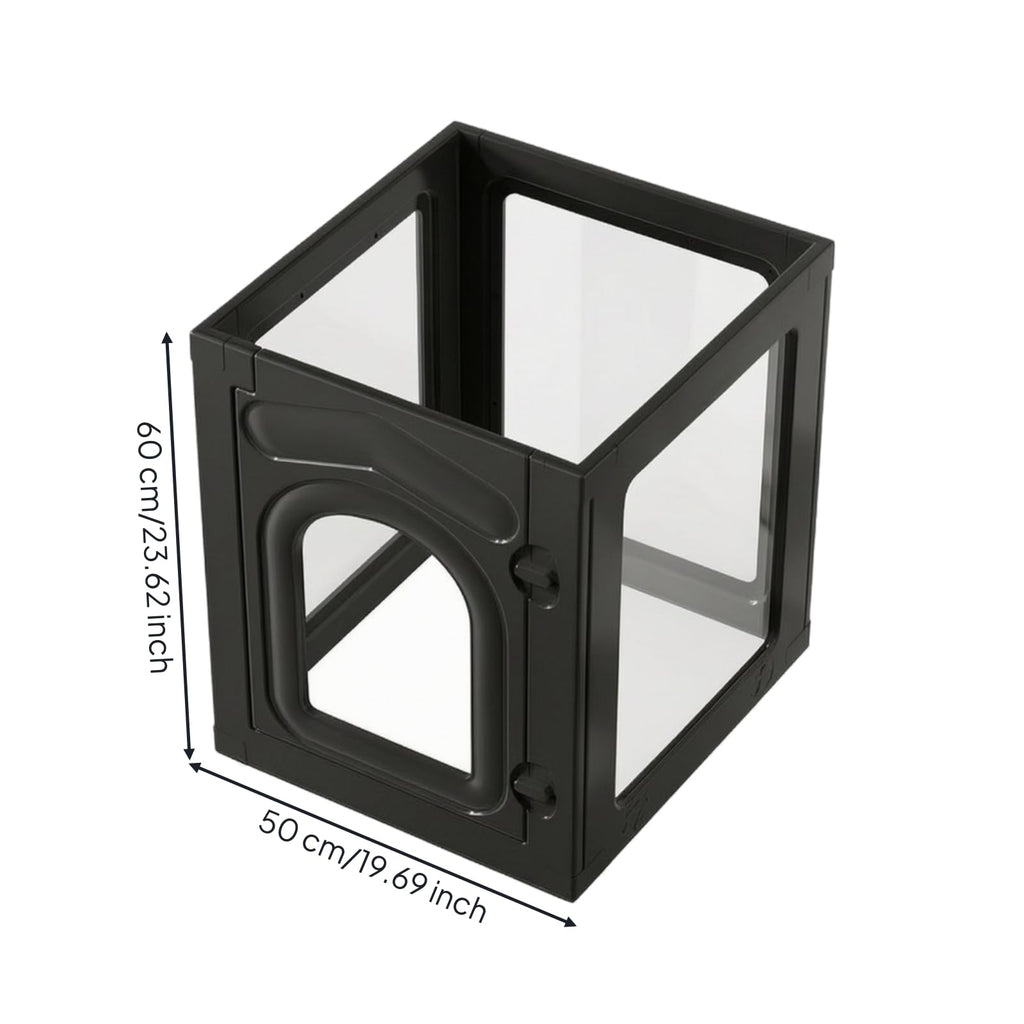Indoor Kennel Wipe-Clean Modular Pet Enclosure with Latch Door Clear Acrylic Dog Playpen, Black