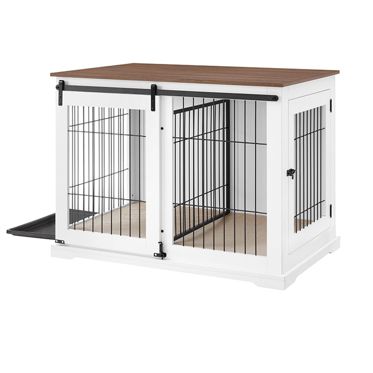 Dog Crate Furniture, Side Opening Wooden Dog Crate, Indoor Side Table, All Season Furniture Dog Crate with Tray and Cushion for Medium and Large Dogs(Large)
