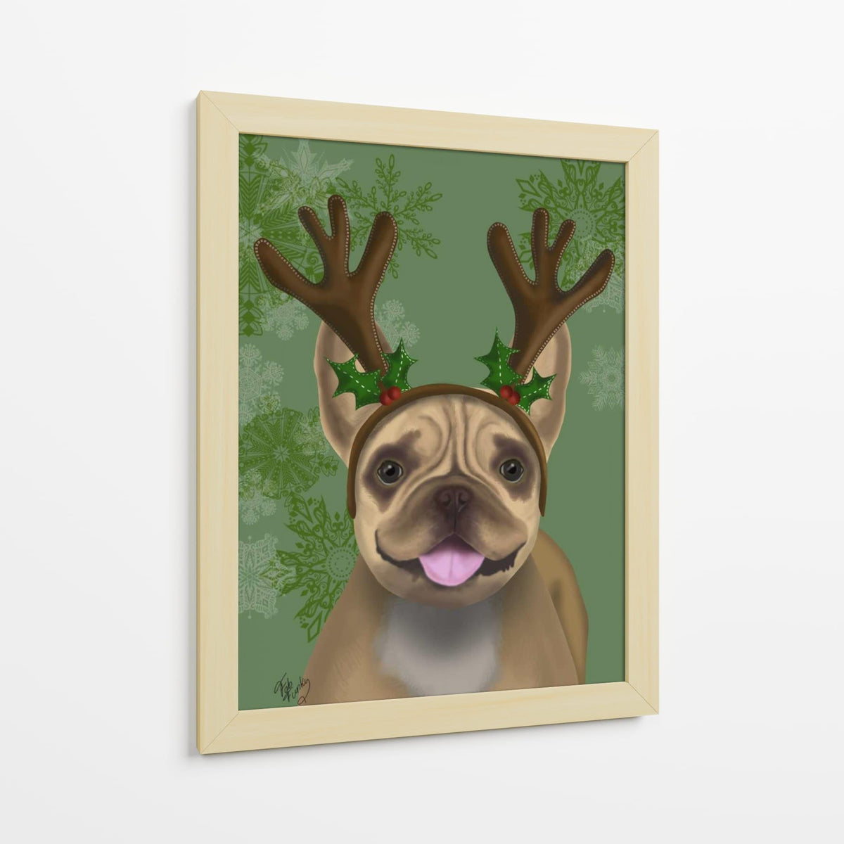 Canvas Lab | French Bulldog, Antlers 1 by Fab Funky | 30 x 40 in | Canvas Print Wall Art | Animals, Dogs, Nature, Whimsical | Wall Decor for Bedroom, Living Room or Office