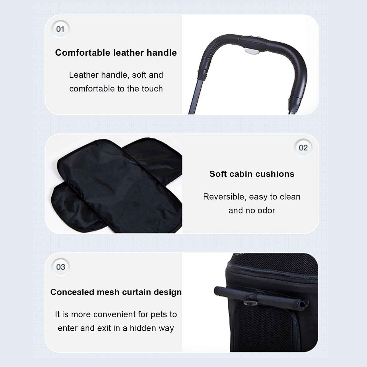 3 in 1 One-Click Foldable Pet Stroller, Detachable Dog Cat Travel Pushchair, 4 Wheels Dog/Cat Puppy Stroller, Travel Carrier for Small/Medium Pet with Storage Basket,Black