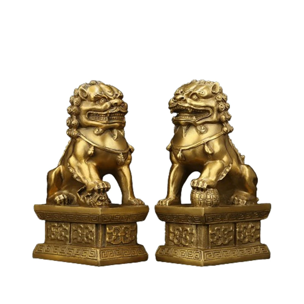 Brass Foo Dogs Statues Pair, Chinese Guardian Lions Figurines, Feng Shui Decor for Home Office, Protection Prosperity Wealth Symbol, Brass Tabletop Sculpture,9.8" H x 11" L x 5.9" W 19.4lb