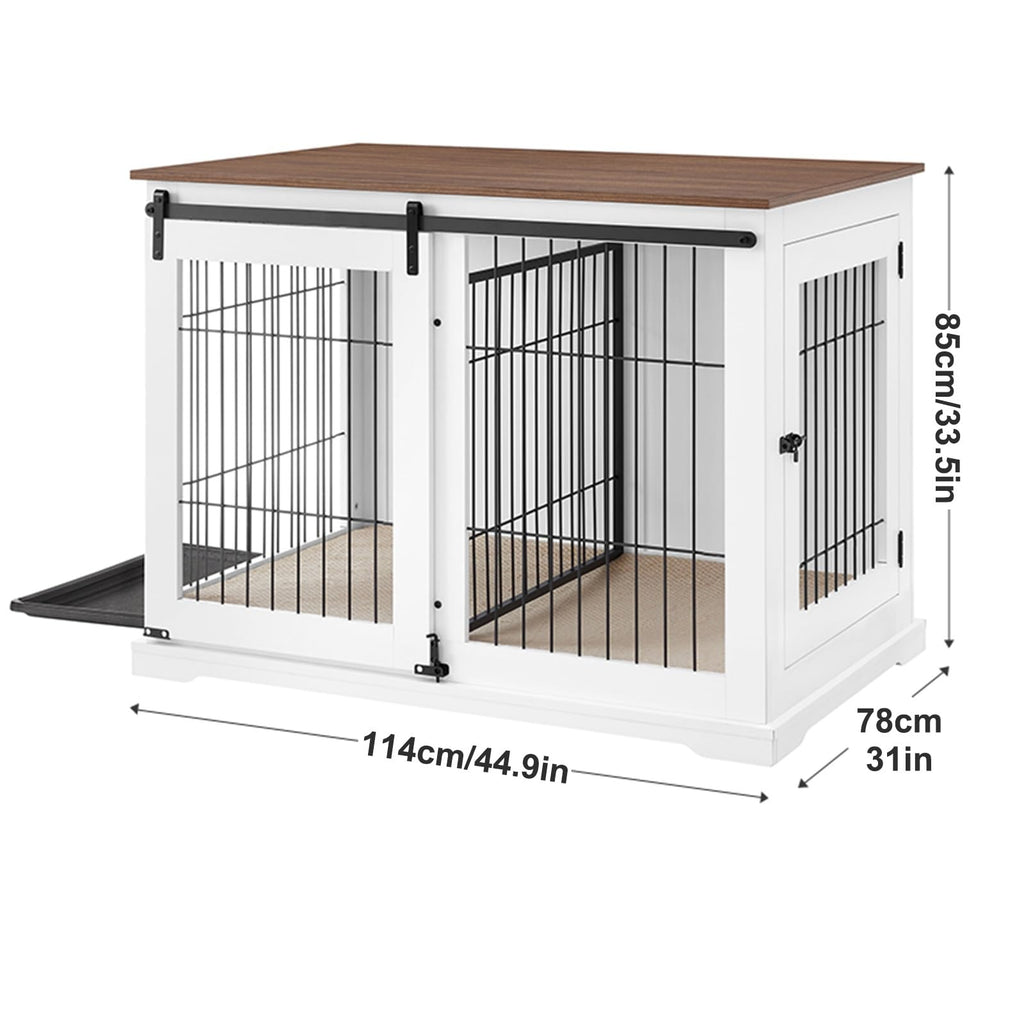 Dog Crate Furniture, Side Opening Wooden Dog Crate, Indoor Side Table, All Season Furniture Dog Crate with Tray and Cushion for Medium and Large Dogs(Large)