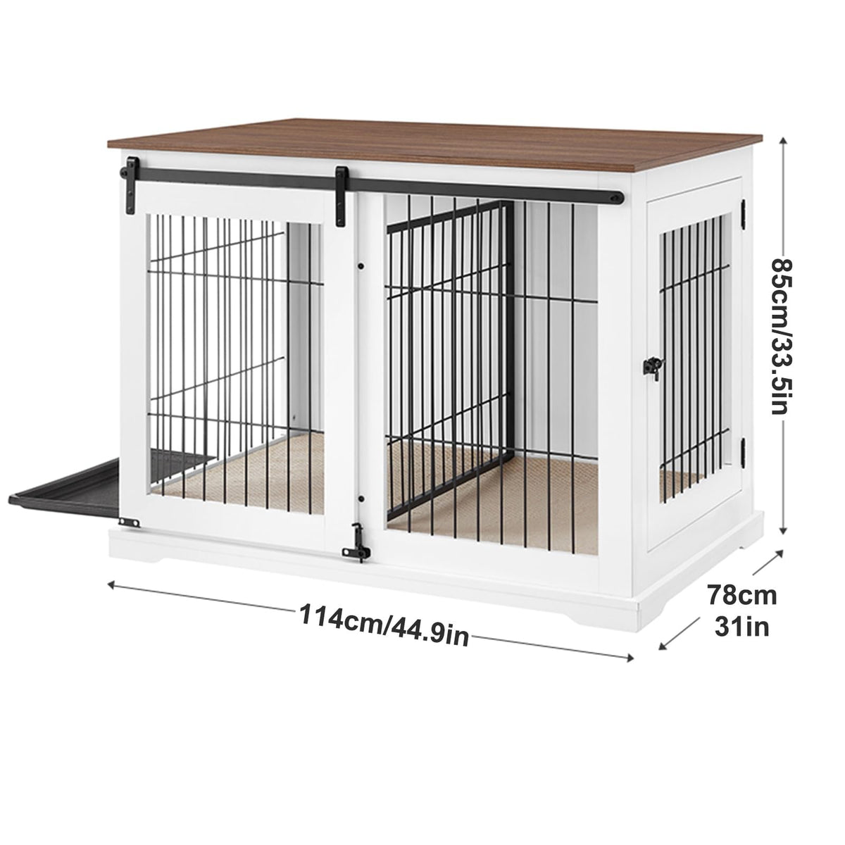 Dog Crate Furniture, Side Opening Wooden Dog Crate, Indoor Side Table, All Season Furniture Dog Crate with Tray and Cushion for Medium and Large Dogs(Large)