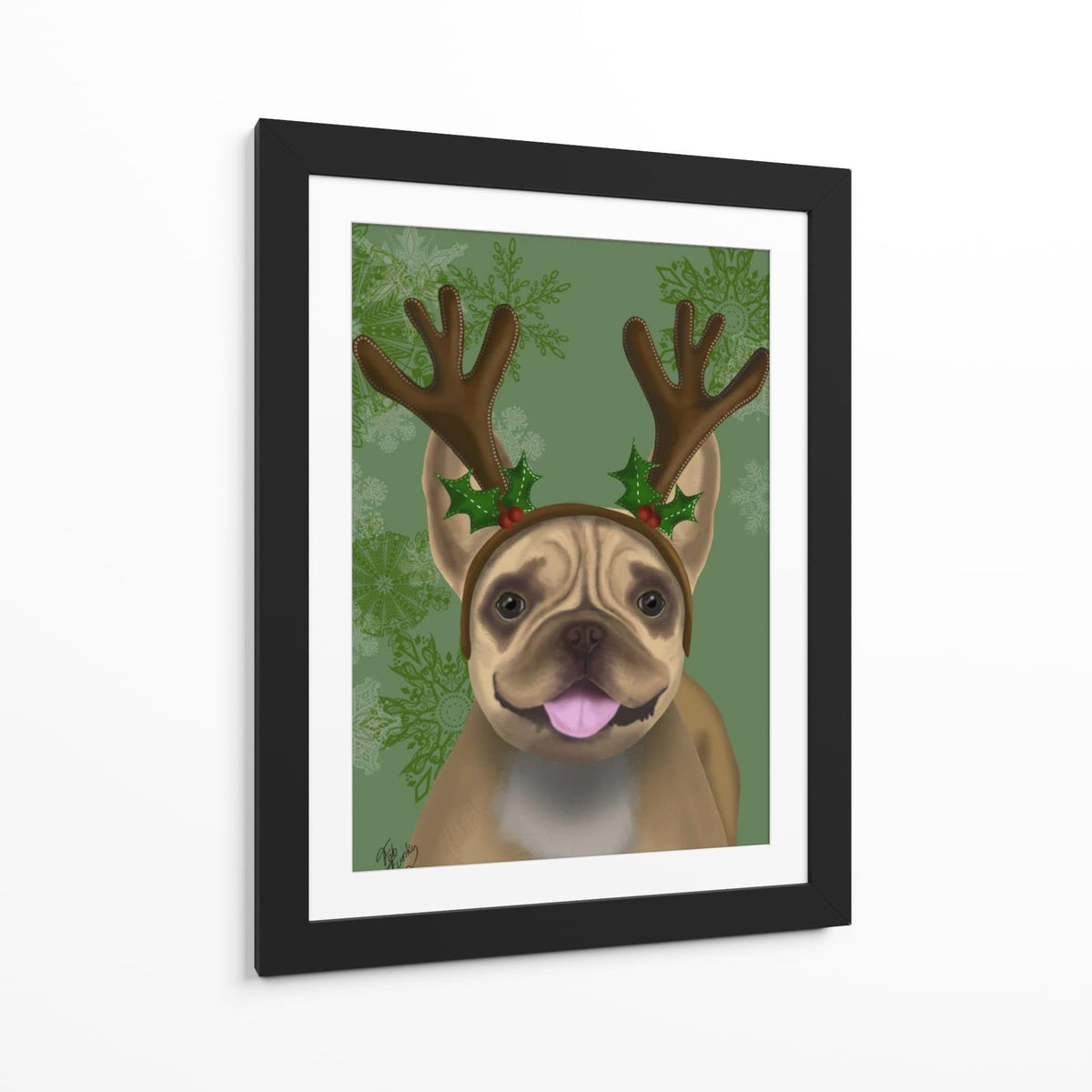 Canvas Lab | French Bulldog, Antlers 1 by Fab Funky | 30 x 40 in | Canvas Print Wall Art | Animals, Dogs, Nature, Whimsical | Wall Decor for Bedroom, Living Room or Office