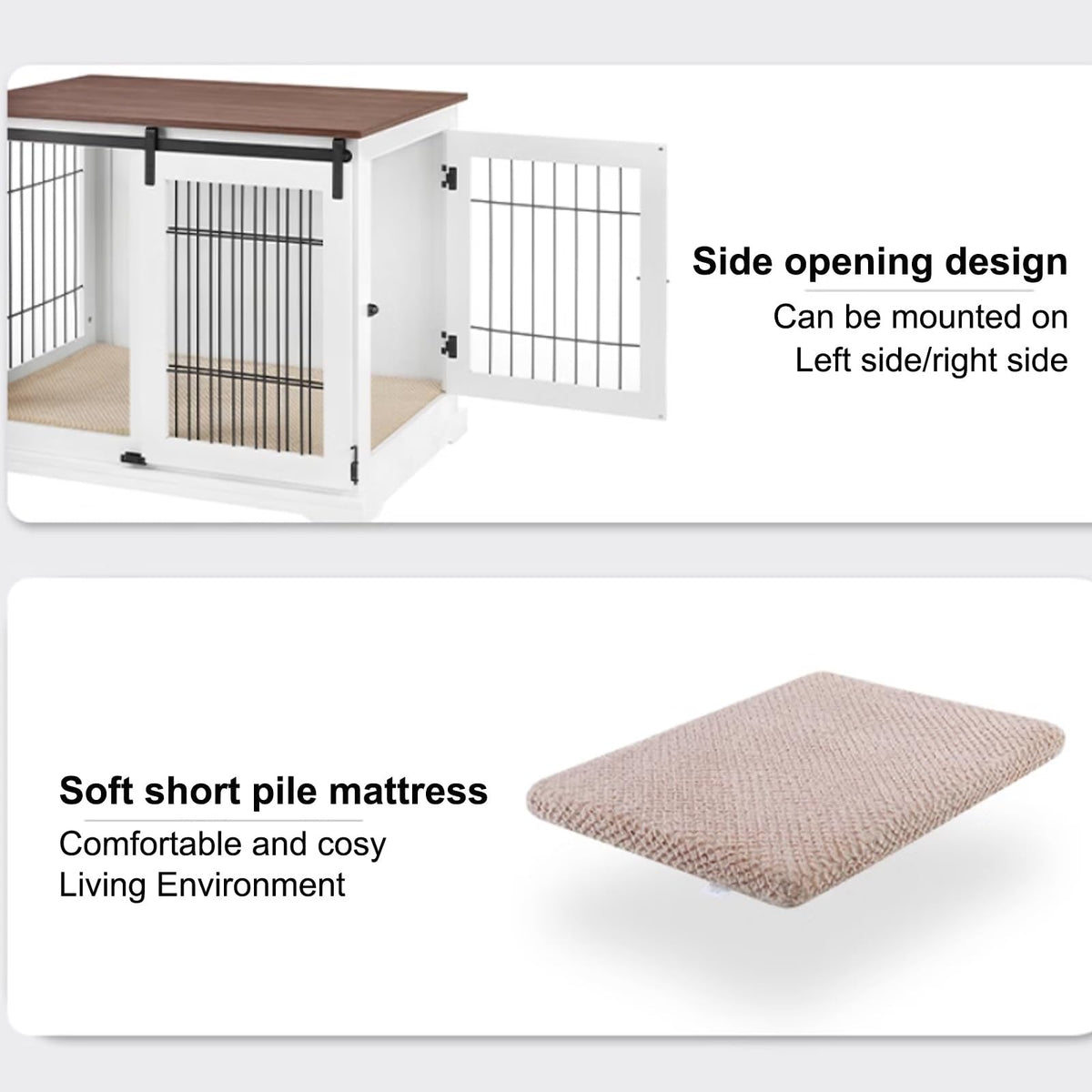 Dog Crate Furniture, Side Opening Wooden Dog Crate, Indoor Side Table, All Season Furniture Dog Crate with Tray and Cushion for Medium and Large Dogs(Small)