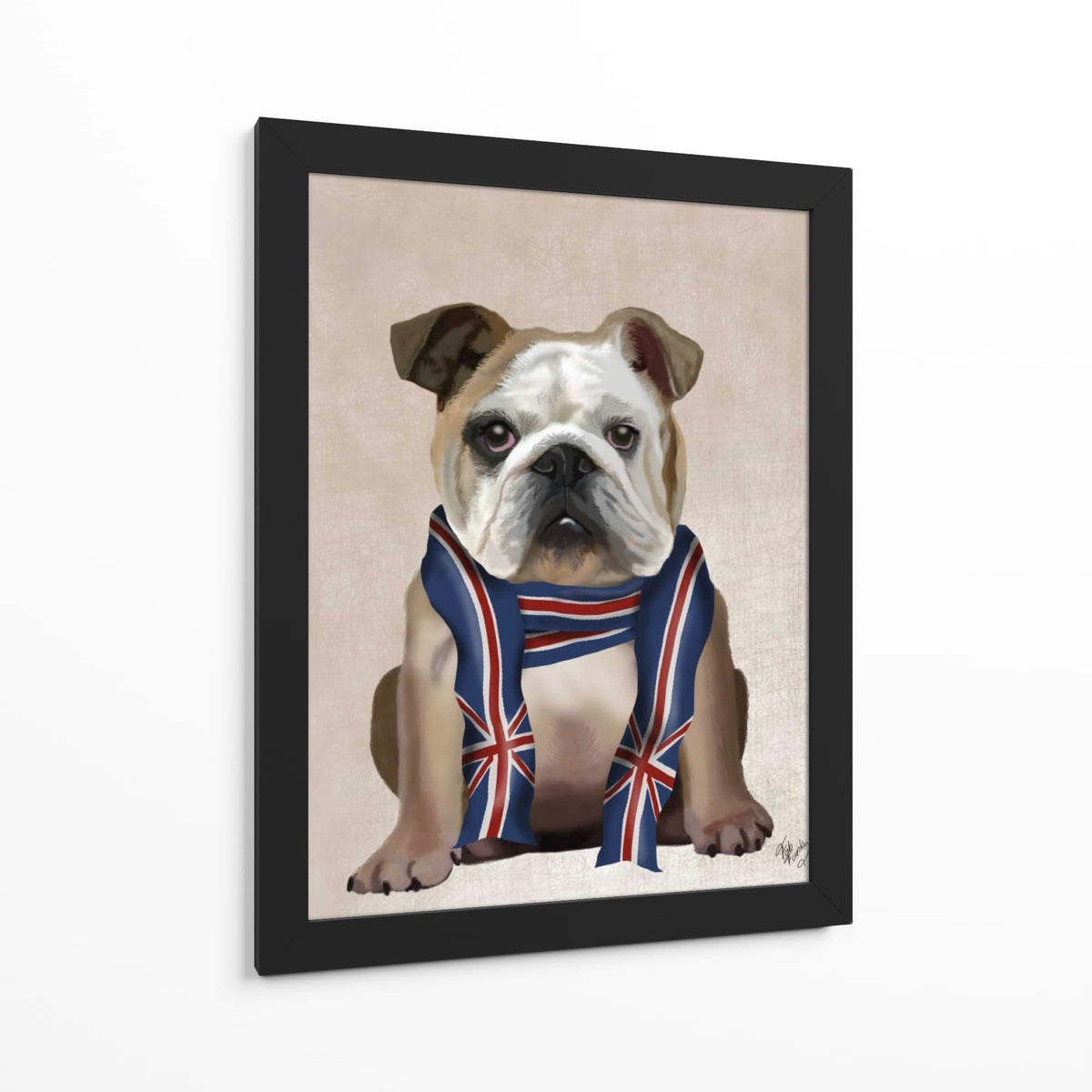 Canvas Lab | English Bulldog with Scarf by Fab Funky | 30 x 40 in | Canvas Print Wall Art | Animals, Dogs, Nature, Whimsical | Wall Decor for Bedroom, Living Room or Office