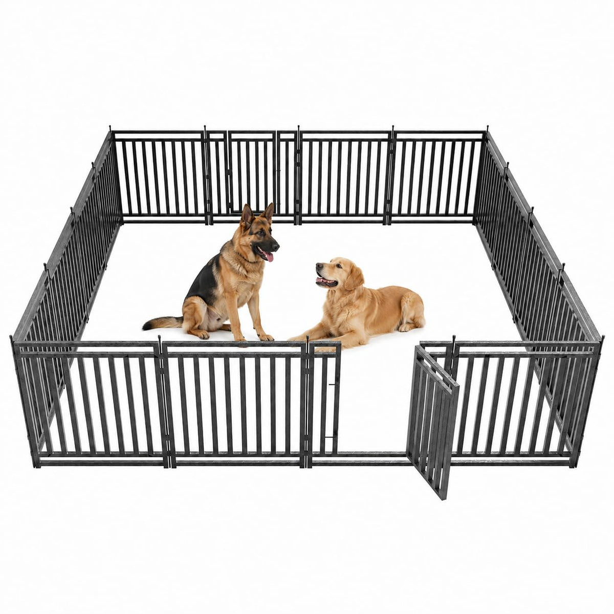 47" H 48-Panel Metal Dog Playpen for Yard & RV, Black Silver