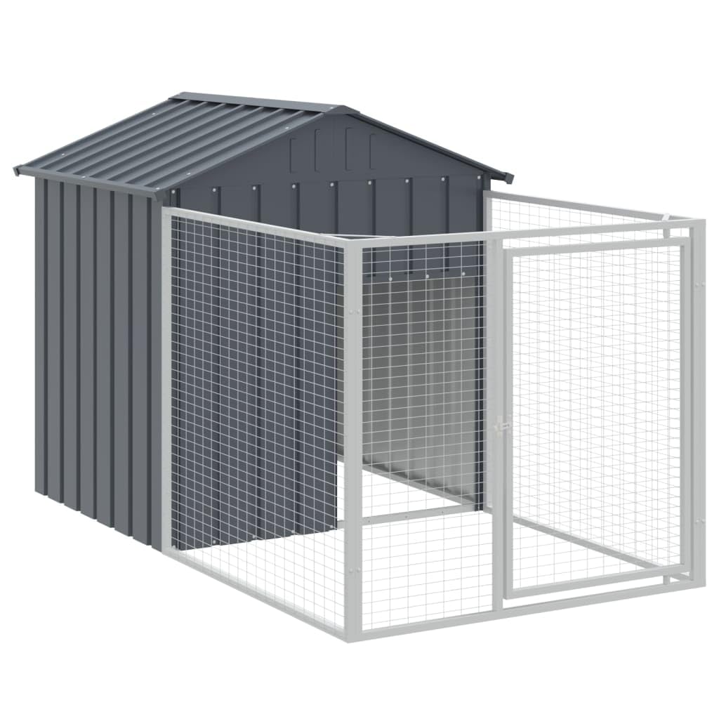 Dog House with Run Anthracite Galvanized Steel