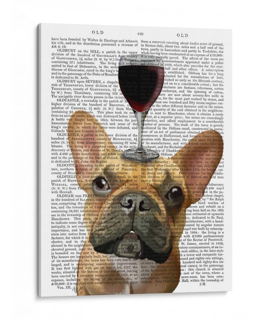 Canvas Lab | Dog Au Vin, French Bulldog by Fab Funky | 30 x 40 in | Canvas Print Wall Art | Animals, Dogs, Nature, Whimsical | Wall Decor for Bedroom, Living Room or Office