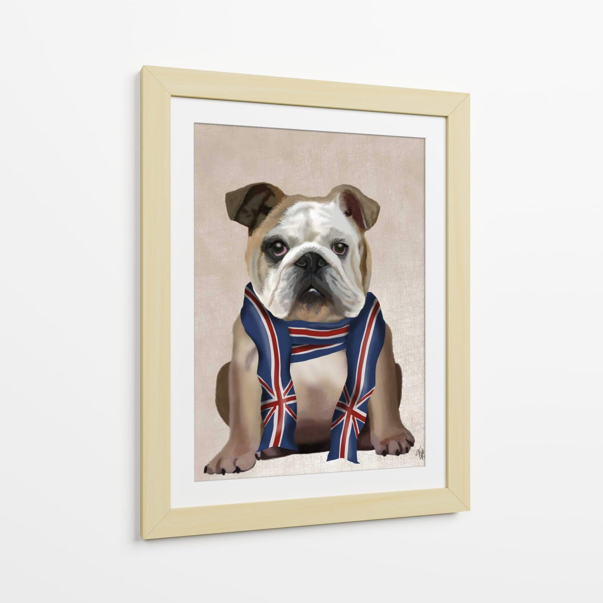 Canvas Lab | English Bulldog with Scarf by Fab Funky | 30 x 40 in | Canvas Print Wall Art | Animals, Dogs, Nature, Whimsical | Wall Decor for Bedroom, Living Room or Office