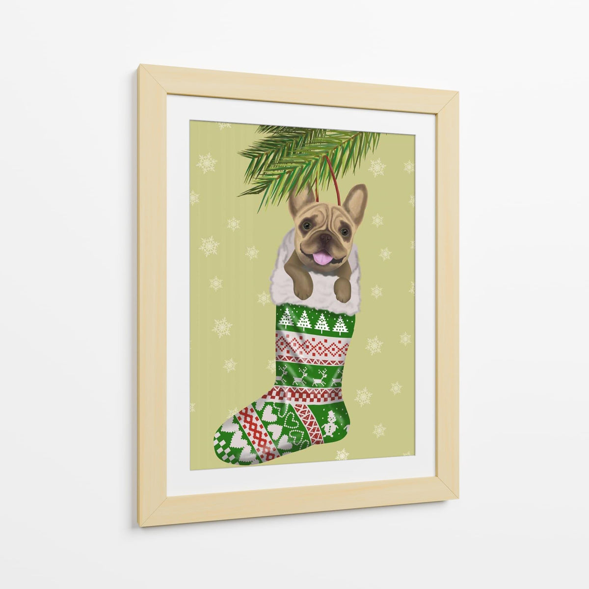Canvas Lab | French Bulldog in Christmas Stocking by Fab Funky | 30 x 40 in | Canvas Print Wall Art | Animals, Dogs, Nature, Whimsical, Christmas | Wall Decor for Bedroom, Living Room or Office