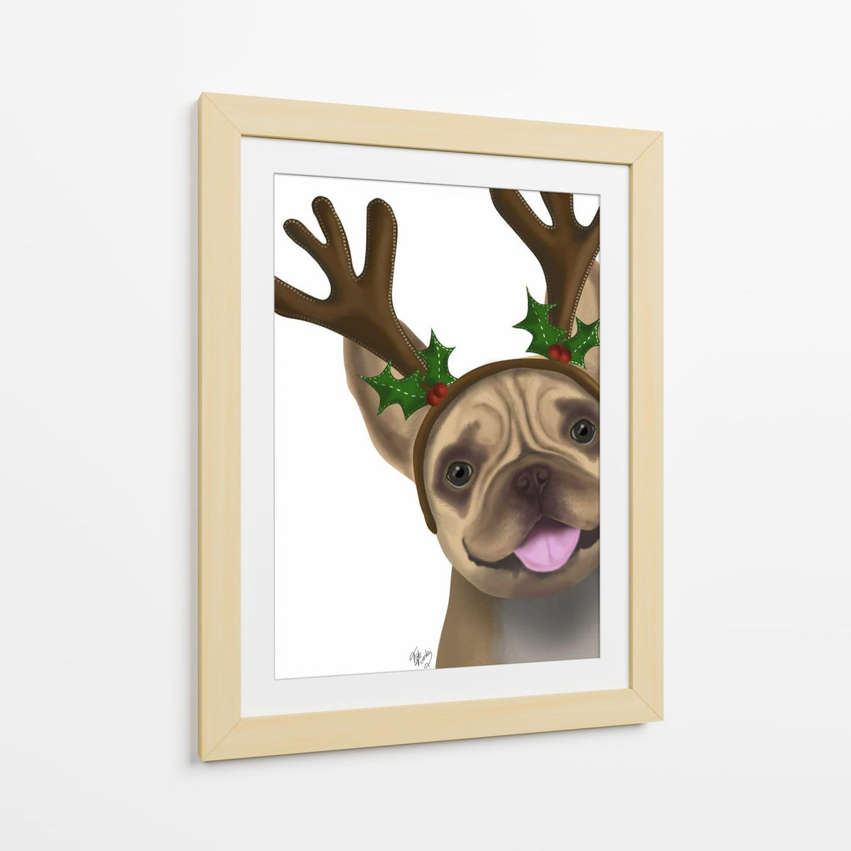Canvas Lab | French Bulldog, Antlers 2 by Fab Funky | 30 x 40 in | Canvas Print Wall Art | Animals, Dogs, Nature, Whimsical | Wall Decor for Bedroom, Living Room or Office