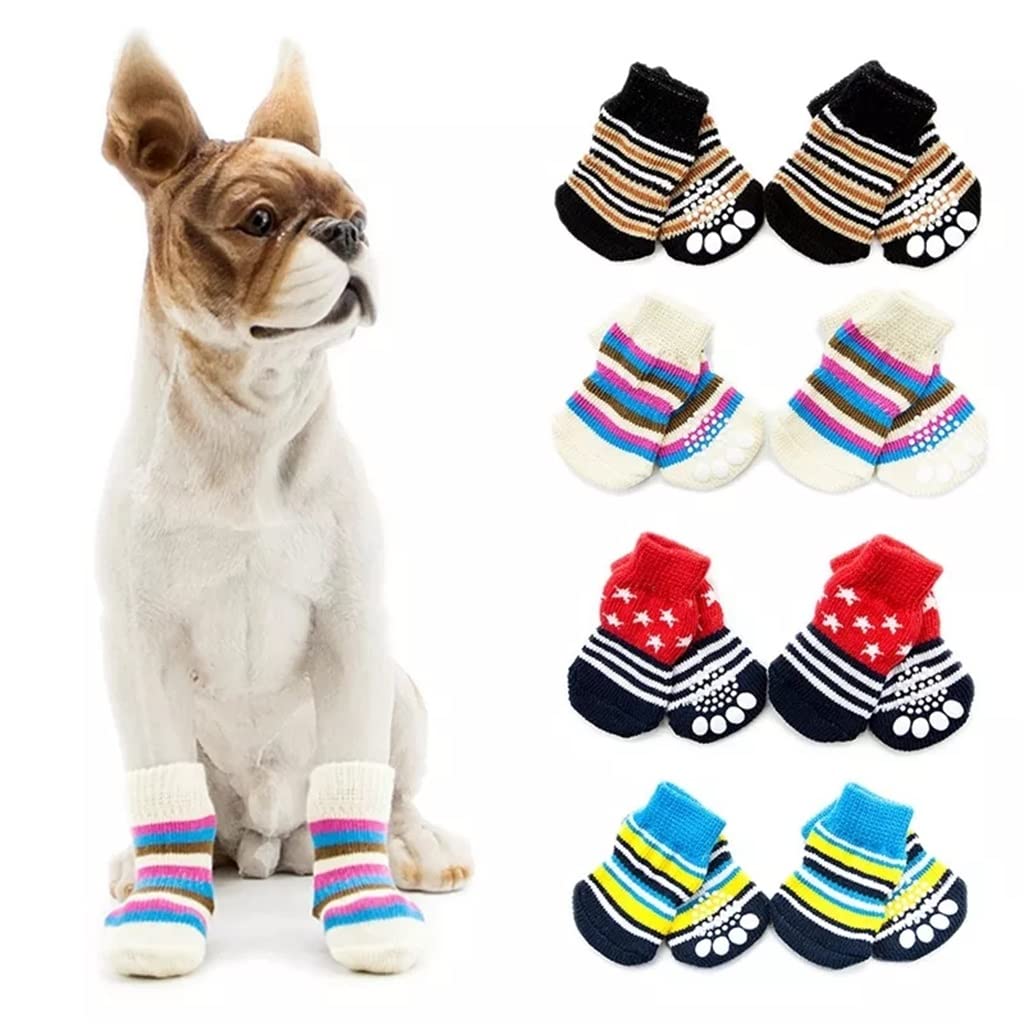 Pet Shoes Pet Christmas Accessories Pet Antiskid Socks Yellow Blue/Brown Black/Pink Blue Stripe Dog Cats Paw Protective Cover (A XL code)