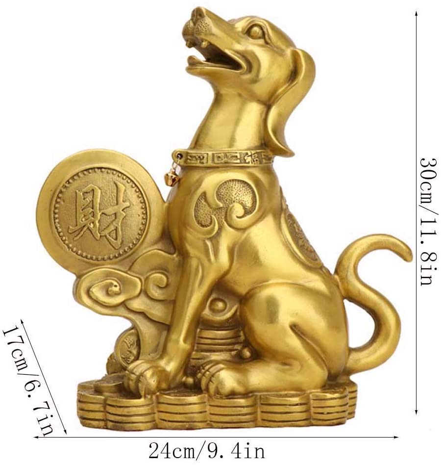 Chinese Pure Brass Zodiac Dog Statues,Decor Figurine for Home and Office,Wealth and Good Luck Sculpture