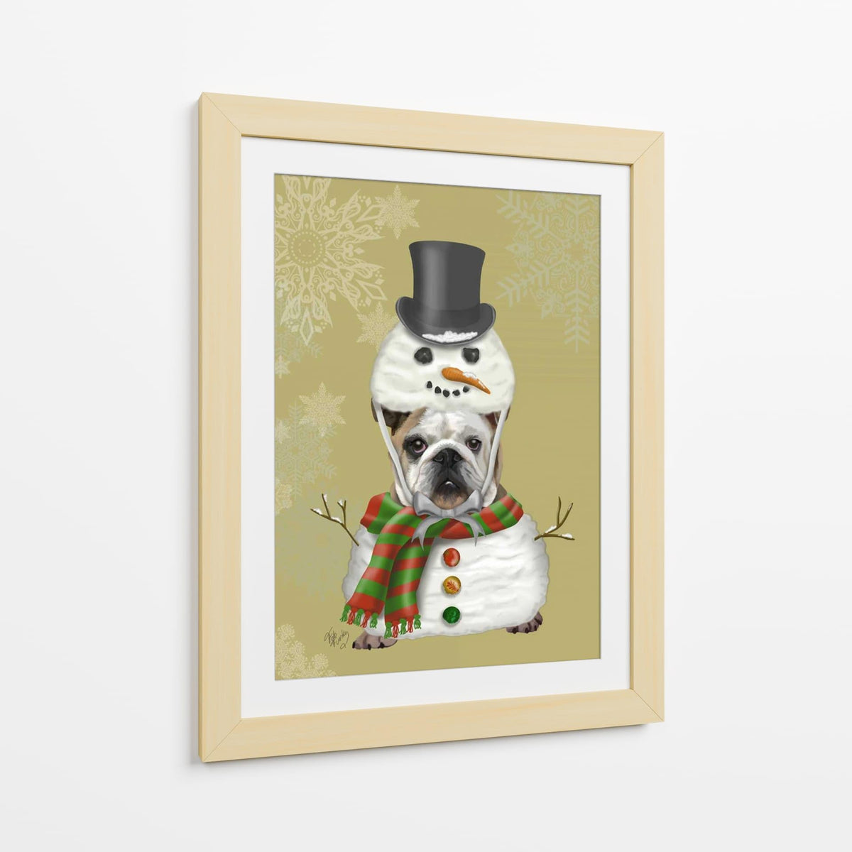 Canvas Lab | English Bulldog, Snowman Costume by Fab Funky | 30 x 40 in | Canvas Print Wall Art | Animals, Dogs, Nature, Whimsical | Wall Decor for Bedroom, Living Room or Office