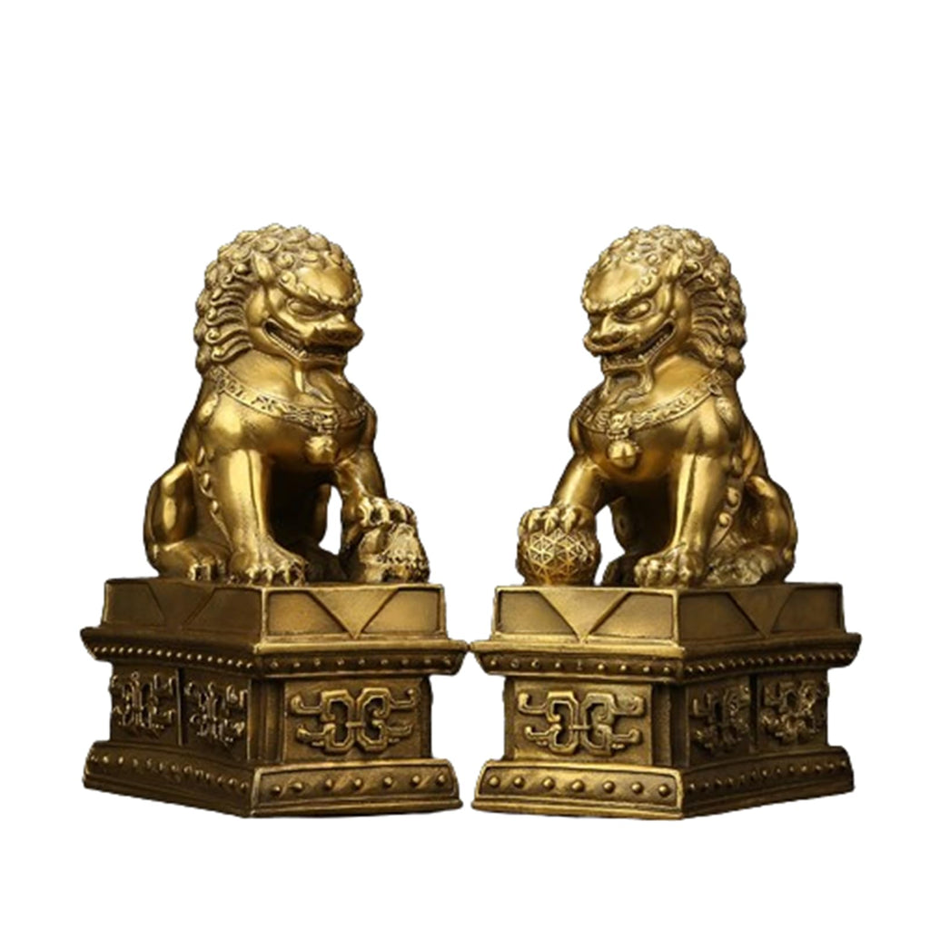 Brass Foo Dogs Statues Pair, Chinese Guardian Lions Figurines, Feng Shui Decor for Home Office, Protection Prosperity Wealth Symbol, Brass Tabletop Sculpture,9.8" H x 11" L x 5.9" W 19.4lb
