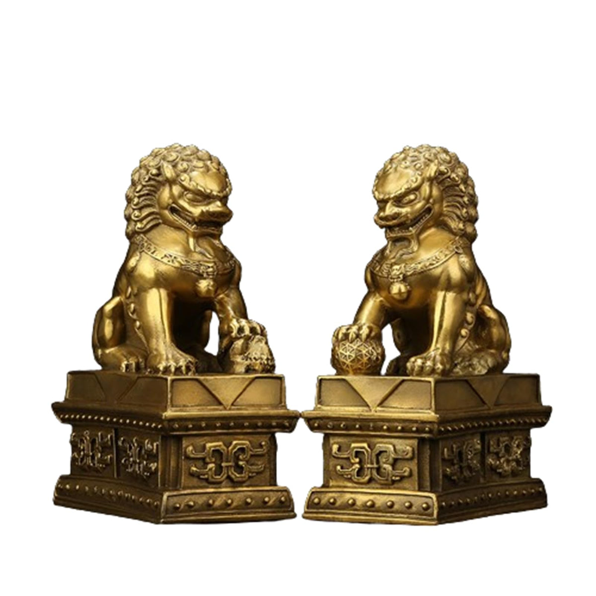 Brass Foo Dogs Statues Pair, Chinese Guardian Lions Figurines, Feng Shui Decor for Home Office, Protection Prosperity Wealth Symbol, Brass Tabletop Sculpture,9.8" H x 11" L x 5.9" W 19.4lb