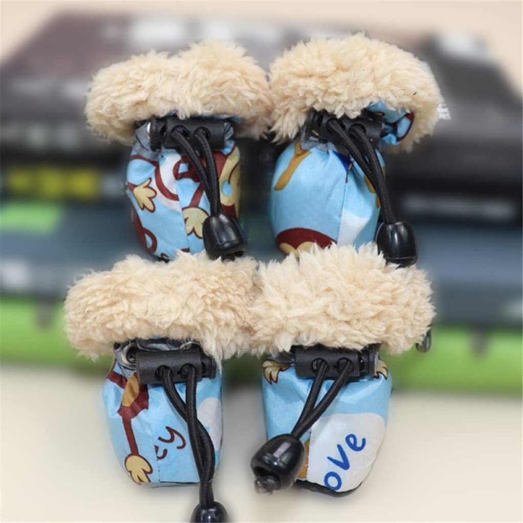 Pet Shoes 4 Pack/Set Pet Winter Rain Boots Set with Fleece Liner Cartoon Waterproof Anti Slip Shoes for Dogs (Yellow 3 Tail)
