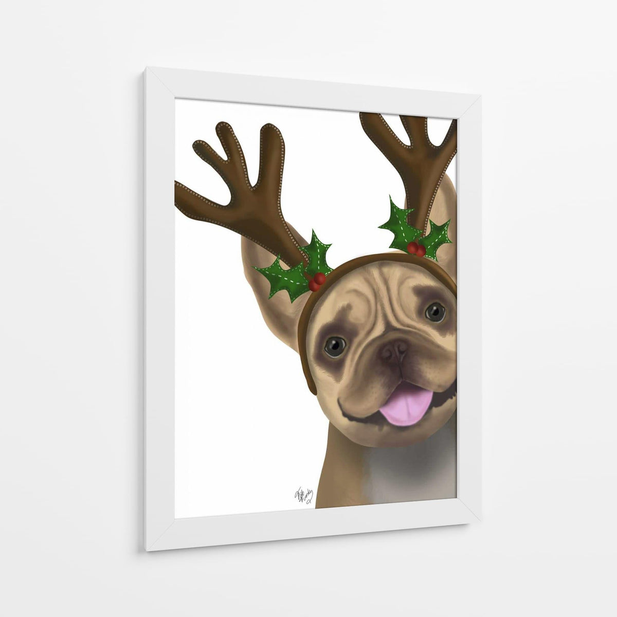 Canvas Lab | French Bulldog, Antlers 2 by Fab Funky | 30 x 40 in | Canvas Print Wall Art | Animals, Dogs, Nature, Whimsical | Wall Decor for Bedroom, Living Room or Office