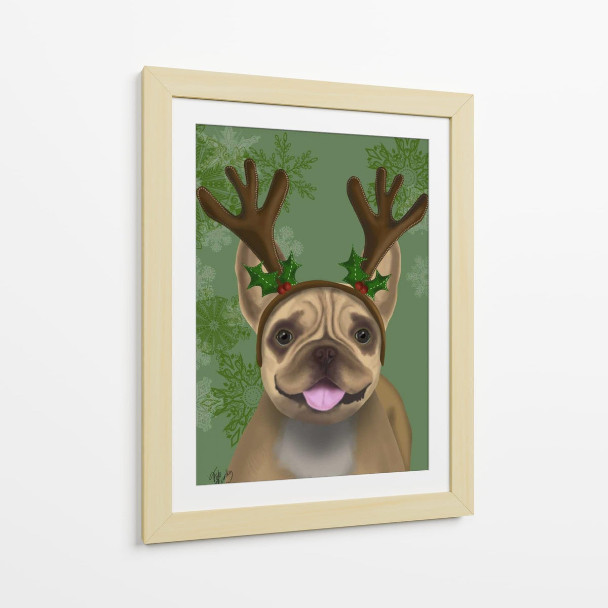 Canvas Lab | French Bulldog, Antlers 1 by Fab Funky | 30 x 40 in | Canvas Print Wall Art | Animals, Dogs, Nature, Whimsical | Wall Decor for Bedroom, Living Room or Office