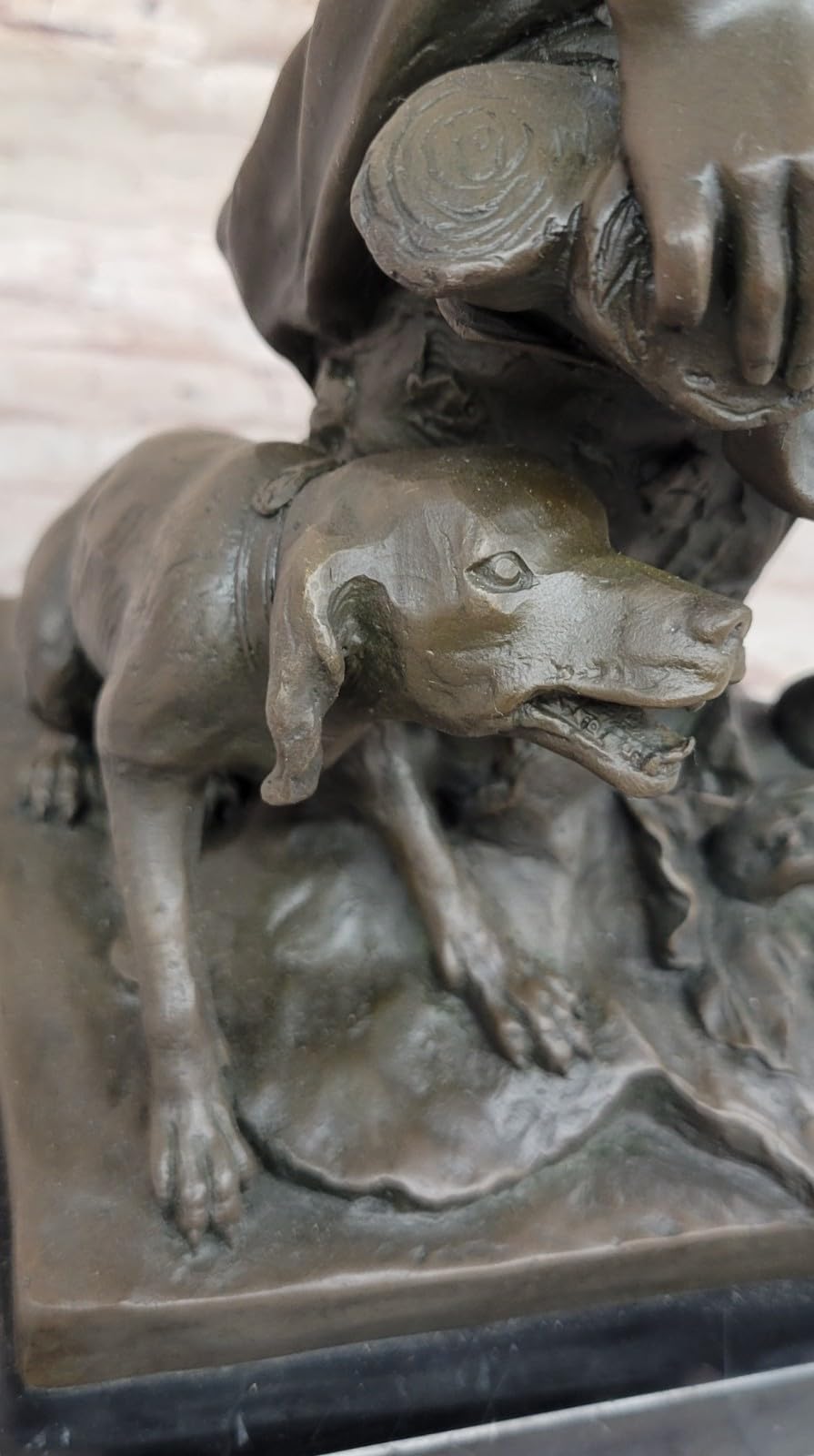 Sculpture of Shepherd with His Dog, Classical Figurine on Marble Base, 15" x 7" Tabletop Display for Collectors