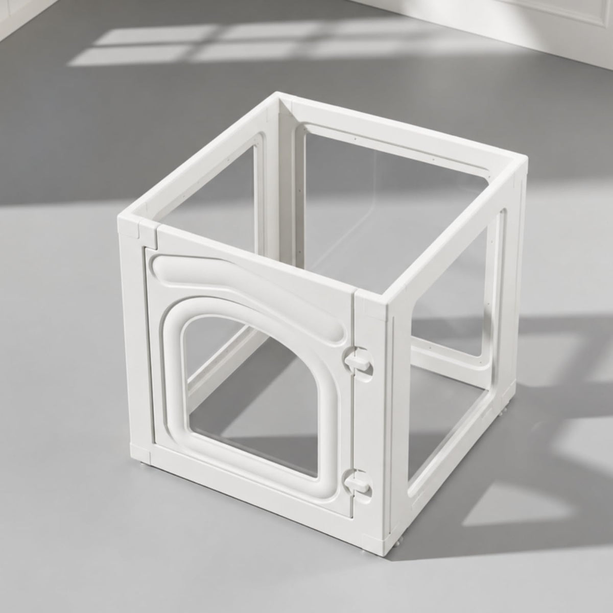 Indoor Kennel Wipe-Clean Freestanding Pet with Clear Panels Transparent Small Dog Playpen, White
