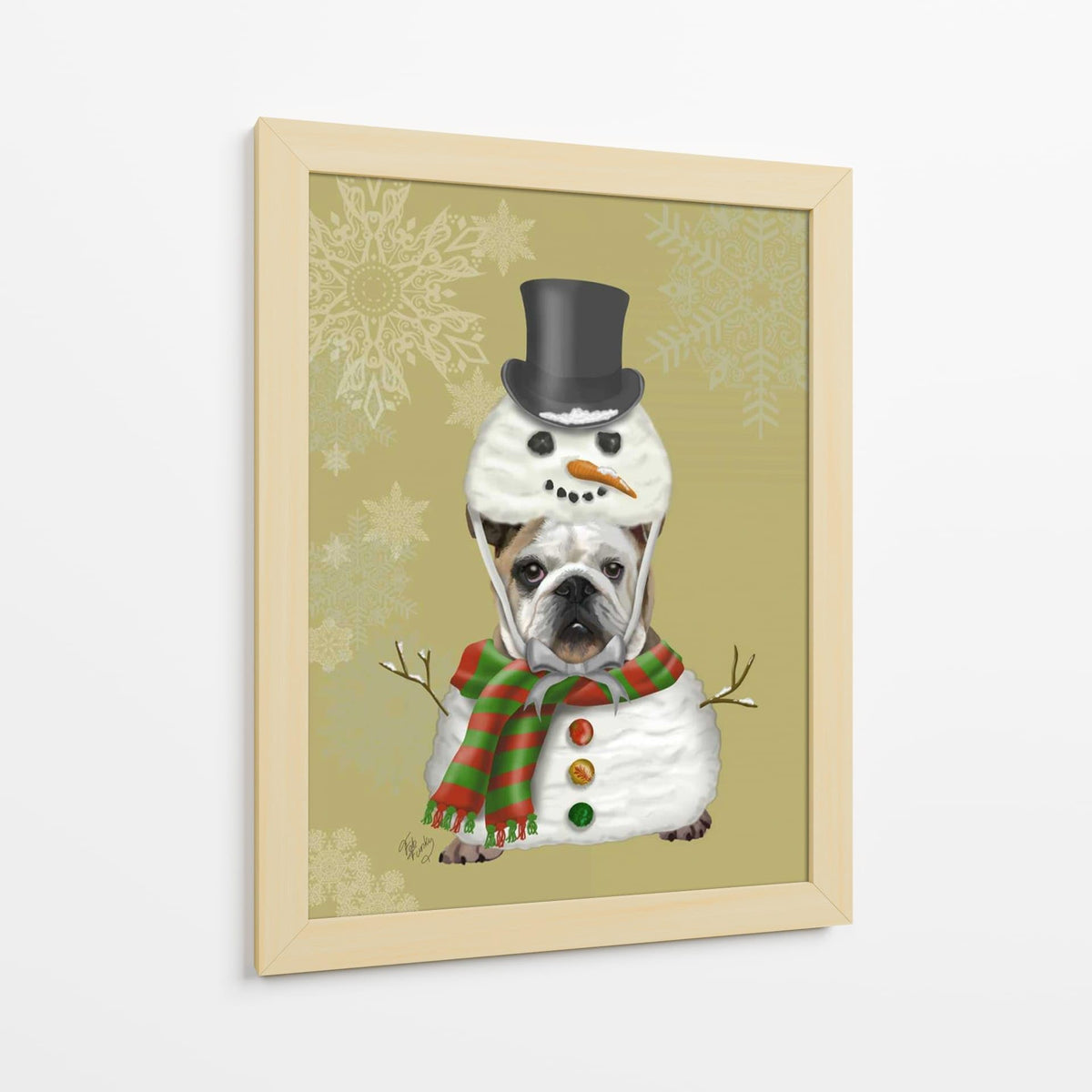 Canvas Lab | English Bulldog, Snowman Costume by Fab Funky | 30 x 40 in | Canvas Print Wall Art | Animals, Dogs, Nature, Whimsical | Wall Decor for Bedroom, Living Room or Office