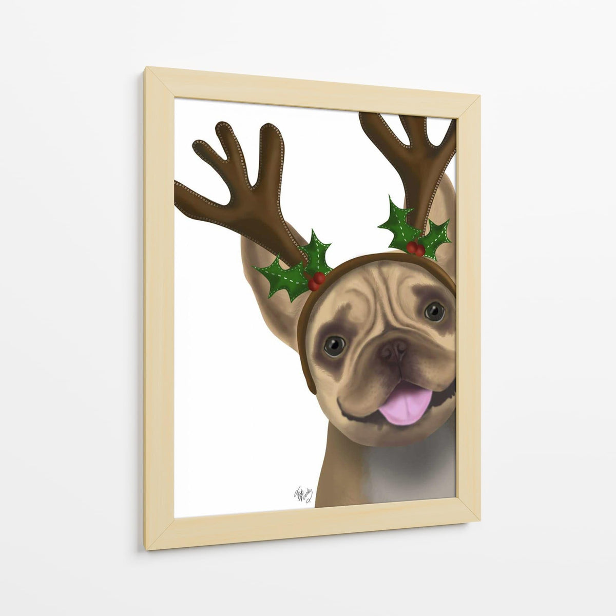 Canvas Lab | French Bulldog, Antlers 2 by Fab Funky | 30 x 40 in | Canvas Print Wall Art | Animals, Dogs, Nature, Whimsical | Wall Decor for Bedroom, Living Room or Office