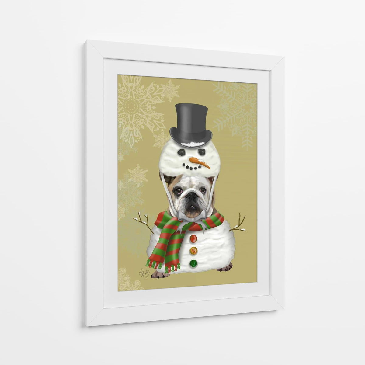 Canvas Lab | English Bulldog, Snowman Costume by Fab Funky | 30 x 40 in | Canvas Print Wall Art | Animals, Dogs, Nature, Whimsical | Wall Decor for Bedroom, Living Room or Office