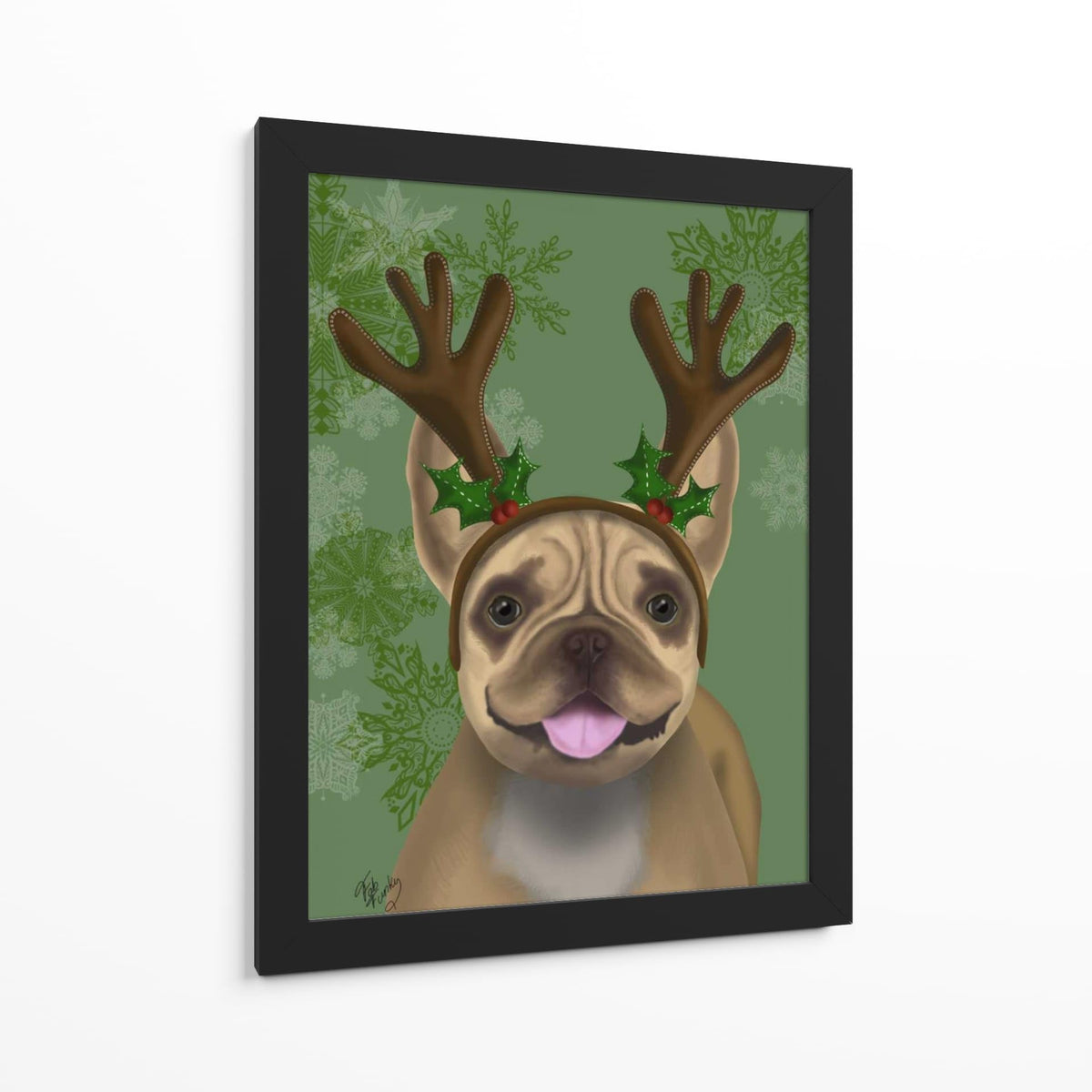Canvas Lab | French Bulldog, Antlers 1 by Fab Funky | 30 x 40 in | Canvas Print Wall Art | Animals, Dogs, Nature, Whimsical | Wall Decor for Bedroom, Living Room or Office