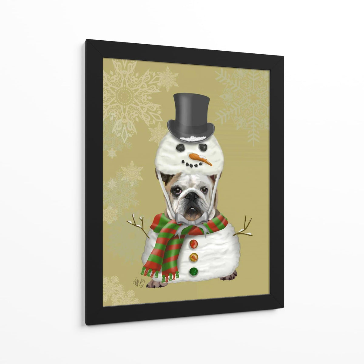 Canvas Lab | English Bulldog, Snowman Costume by Fab Funky | 30 x 40 in | Canvas Print Wall Art | Animals, Dogs, Nature, Whimsical | Wall Decor for Bedroom, Living Room or Office