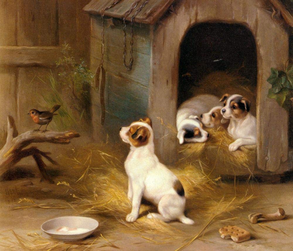 Toperfect Oil Painting Handmade $50-$2000 by College Teachers - 5 Famous Paintings - The Puppies dog pet animal Edgar Hunt classical Art - Wall Painting on Canvas -Size1
