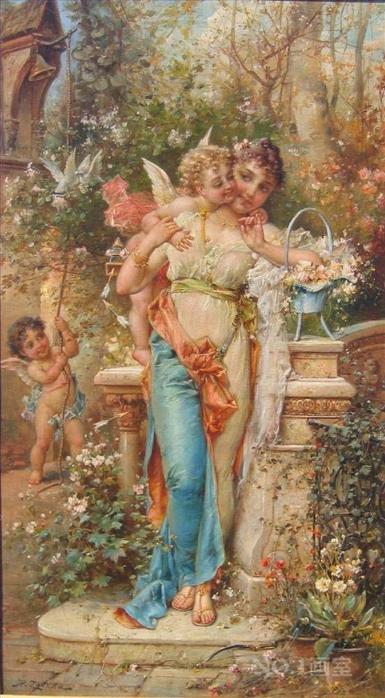 Toperfect Oil Painting Handmade $50-$2000 by College Teachers - 27 Zatzka Wall Art - Obedience Hans Zatzka girls and puppy dog rural - Famous Painting on Canvas -Size2