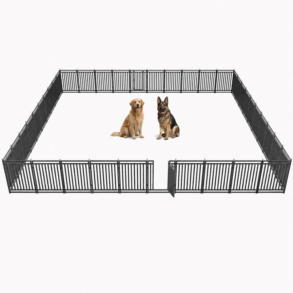 47" H 48-Panel Metal Dog Playpen for Yard & RV, Black Silver