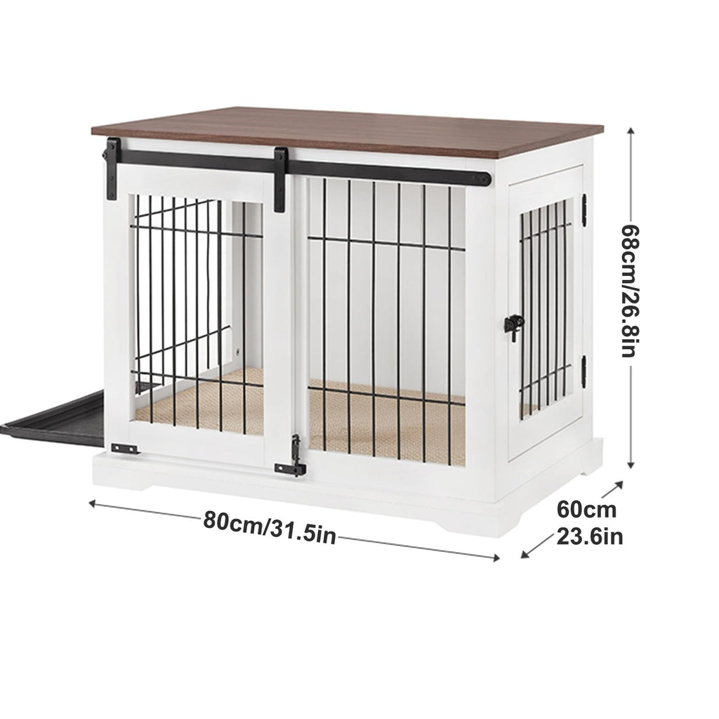 Dog Crate Furniture, Side Opening Wooden Dog Crate, Indoor Side Table, All Season Furniture Dog Crate with Tray and Cushion for Medium and Large Dogs(Small)