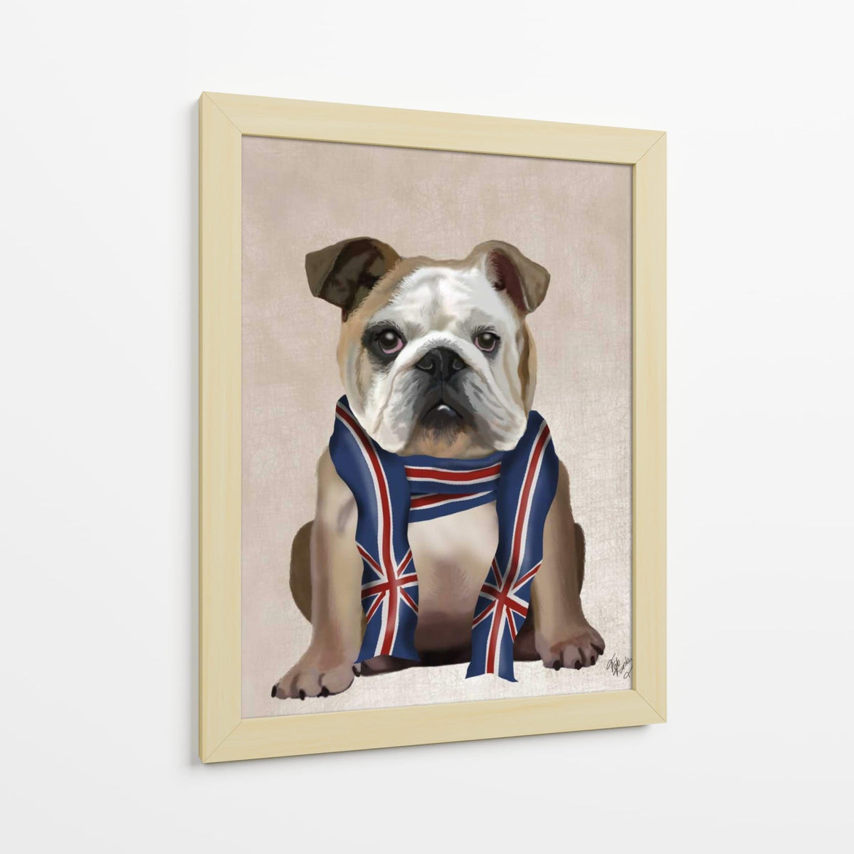 Canvas Lab | English Bulldog with Scarf by Fab Funky | 30 x 40 in | Canvas Print Wall Art | Animals, Dogs, Nature, Whimsical | Wall Decor for Bedroom, Living Room or Office