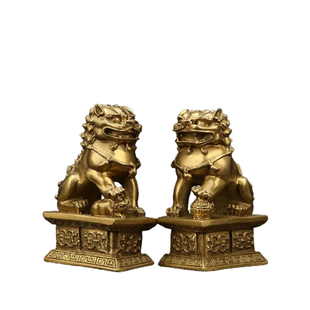 Brass Foo Dogs Statues Pair, Chinese Guardian Lions Figurines, Feng Shui Decor for Home Office, Protection Prosperity Wealth Symbol, Brass Tabletop Sculpture,9.8" H x 11" L x 5.9" W 19.4lb