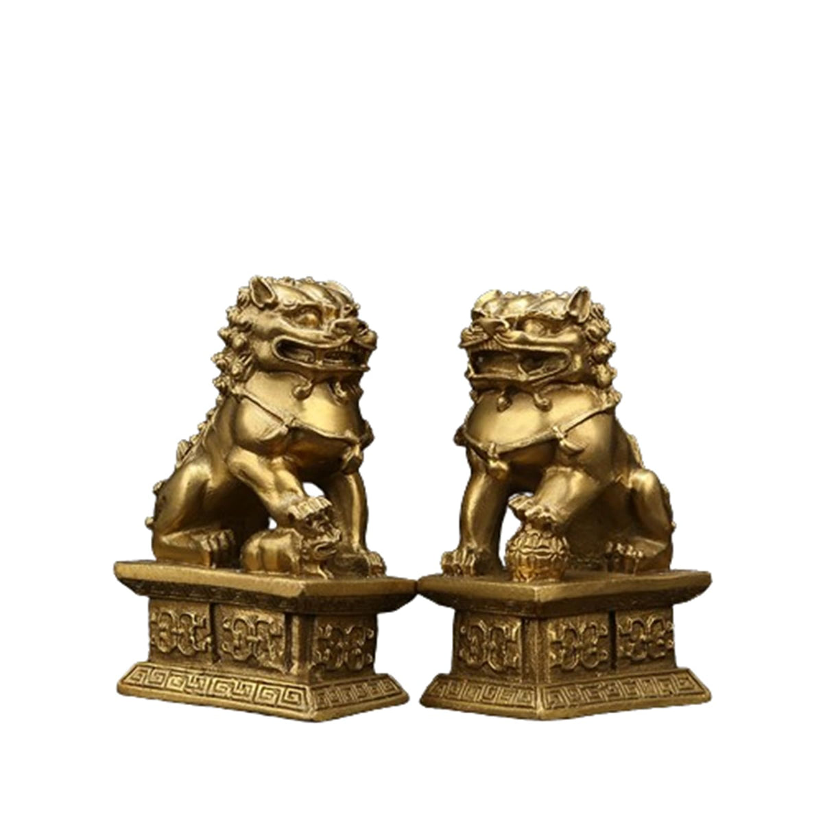 Brass Foo Dogs Statues Pair, Chinese Guardian Lions Figurines, Feng Shui Decor for Home Office, Protection Prosperity Wealth Symbol, Brass Tabletop Sculpture,9.8" H x 11" L x 5.9" W 19.4lb