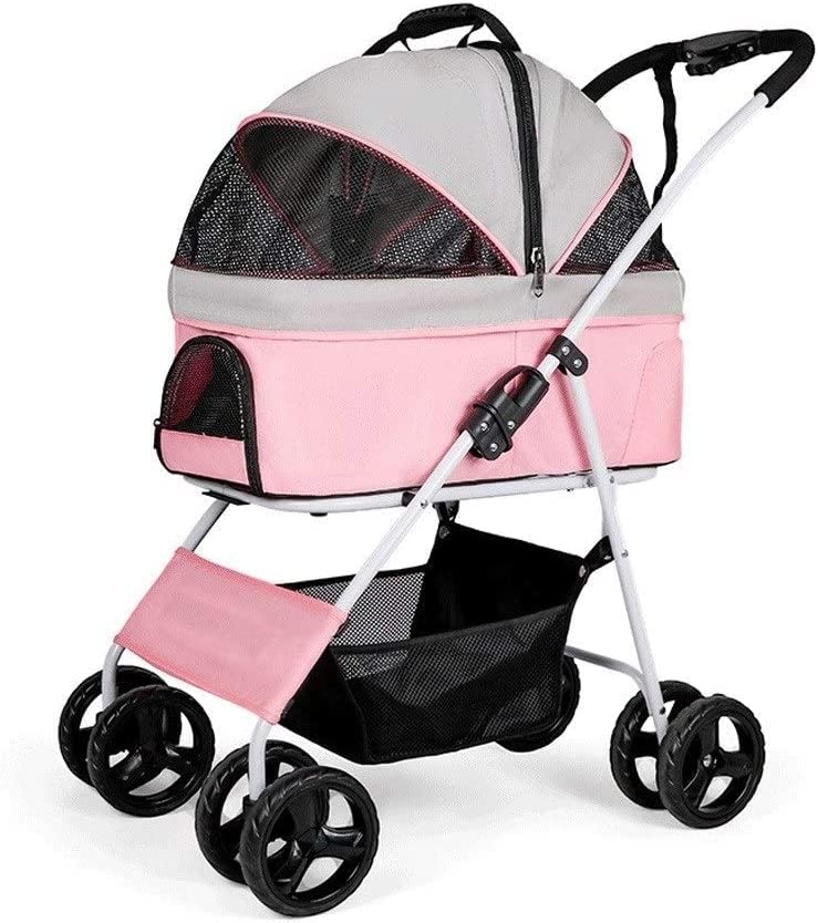 3-in-1 Dog/Cat/Pet Stroller Travel Carrier/Car Seat/Stroller with Detach Carrier Foldable 4-Wheel Dog Stroller with Large Capacity Net Bag (Light Gray)
