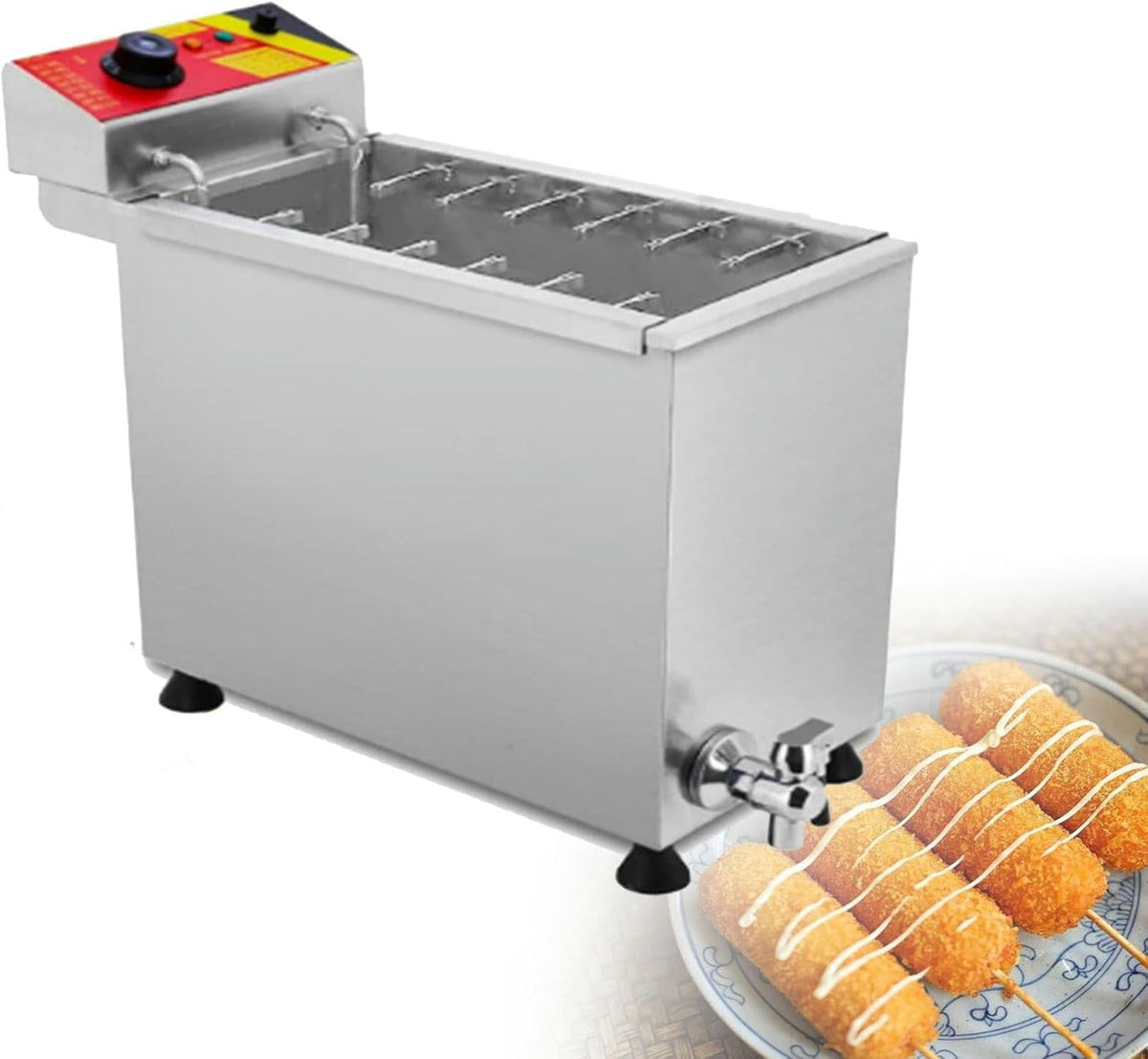 Professional Commercial Fryer Mazorca Corn, 25L Table Electric Fryer, 12 -Piece Sausage Frying Equipment, Adjustable Temperature, Corn Dog Fryer ~/
