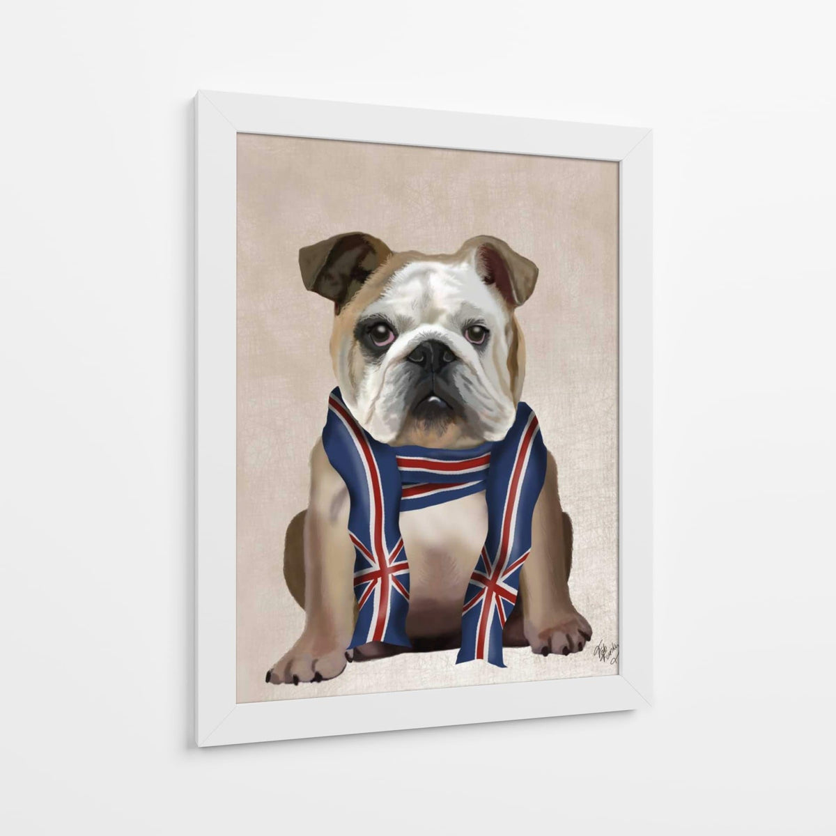 Canvas Lab | English Bulldog with Scarf by Fab Funky | 30 x 40 in | Canvas Print Wall Art | Animals, Dogs, Nature, Whimsical | Wall Decor for Bedroom, Living Room or Office