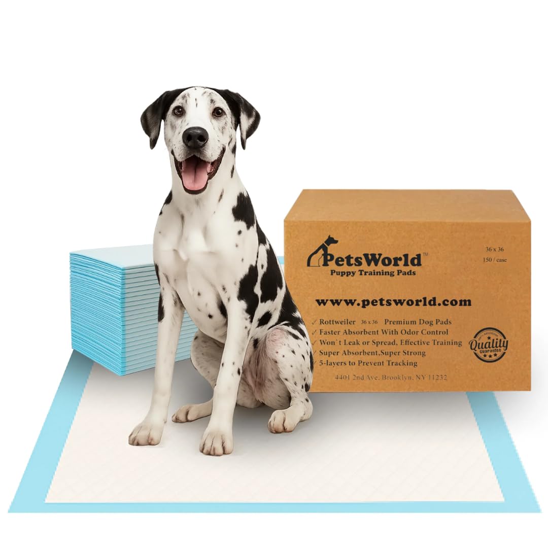 PETSWORLD Giant Dog Potty Pads, Odor-Eliminating, 36" x 36", Ultra Absorbent 5-Layer Leak-Proof Training Pads for Dogs & Cats (36x36, 600 Count)
